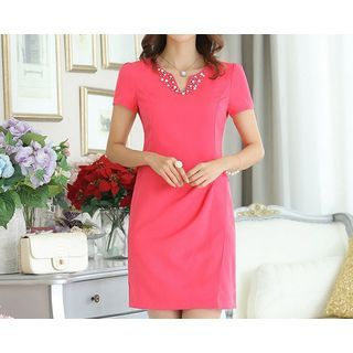 Merald Short-Sleeve Notched A-Line Dress