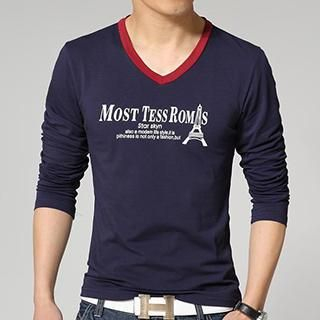 Besto Print Long-Sleeve V-Neck T-Shirt