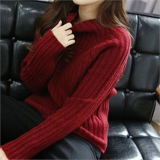 SARAH Funnel-Neck Rib-Knit Sweater