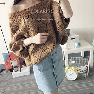 Polaris Perforated Off-Shoulder Sweater