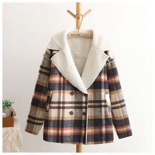 TOJI Buttoned Fleece-Lining Plaid Jacket