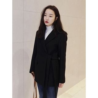 maybe-baby Notched-Lapel Tie-Waist Wool Blend Coat