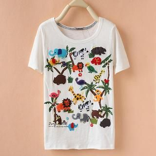 Cute Colors Short-Sleeve Animal Appliqué T-Shirt
