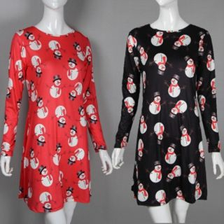 Onayaya Long-Sleeve Snowman-Print Dress