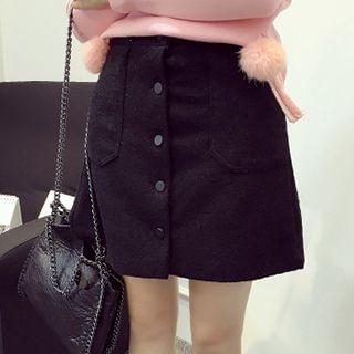 Little V Button-front A Line Knit Skirt