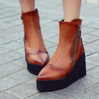 JY Shoes Genuine Leather Platform Ankle Boots