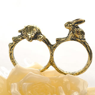 Fit-to-Kill Double-ring Tortoise And Rabbit Ring  Copper - One Size