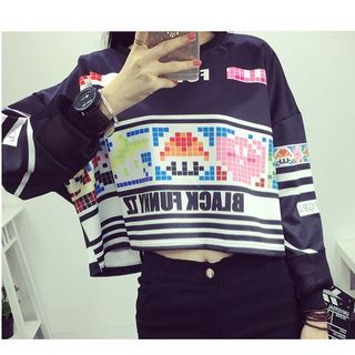 MATO Long-Sleeve Printed Cropped Top