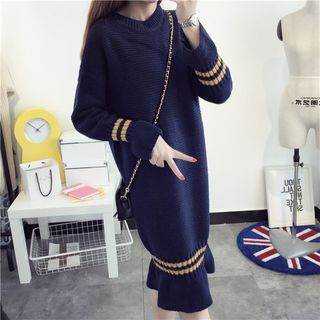Qimi Long-Sleeve Stand Collar Knit Dress