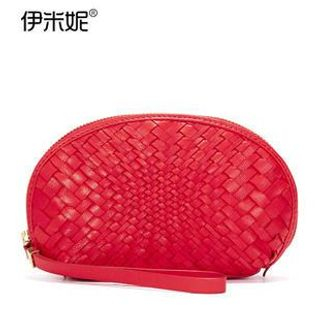 Emini House Genuine Leather Woven Cosmetic Pouch