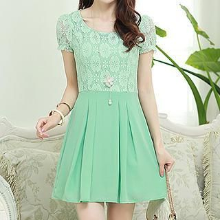 Romantica Lace-Panel Pleated Dress