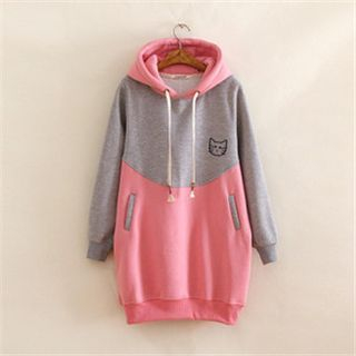 P.E.I. Girl Kitten Printed Contrast Color Hooded Sweater