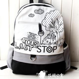 Flower Princess Canvas Backpack Bag Black - One Size