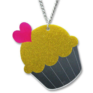 Sweet & Co. XL Glitter Yellow Cupcake Mirror Long Necklace