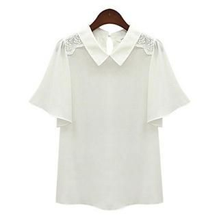Jolly Club Flutter-Sleeve Lace-Panel Blouse