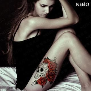 Neeio Waterproof Temporary Tattoo (Rose and Skull) 1 sheet