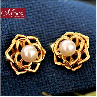 Mbox Jewelry Sterling Silver Pearl Flower Earrings