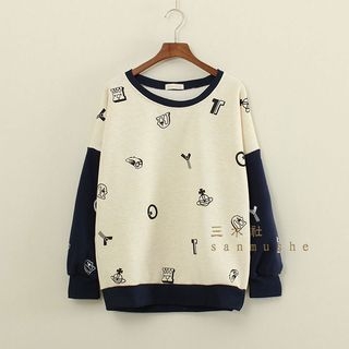 Mushi Fleece-Lined Printed Panel Pullover