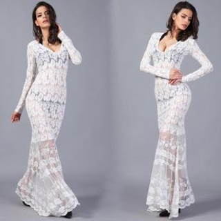 Hotprint Long-Sleeve Lace Maxi Dress