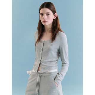 NUBASIC Snap-Button Knit Cardigan (Gray)