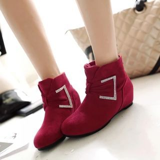 Pastel Pairs Bow Rhinestone Hidden Wedge Ankle Boots