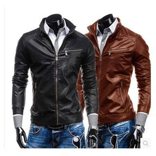 Hansel Faux Leather Stand-collar Jacket