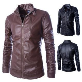 Bay Go Mall Faux-Leather Zip Jacket