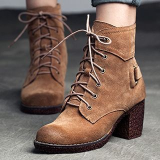 MIAOLV Genuine Suede Heeled Short Boots