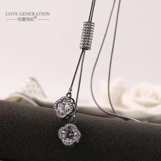 Love Generation Crystal Four-Leaf Clovee Long Necklace