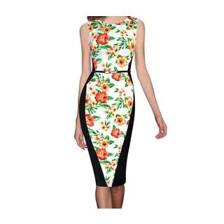 Forest Of Darama Floral Panel Sheath Dress with Belt