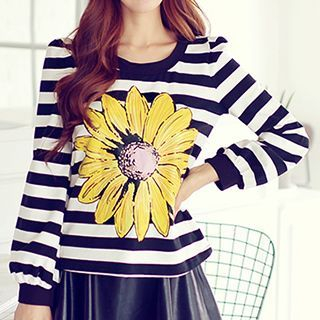 Dabuwawa Long-Sleeve Striped Printed Top