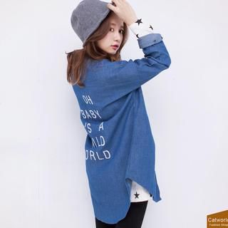 CatWorld Long-Sleeve Lettering Chambray Shirt