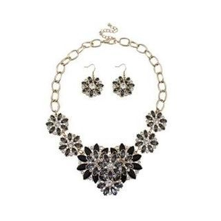 KELA Set: Floral Crystal Chunky Necklace + Earrings