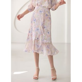 Frilled Floral Chiffon Skirt