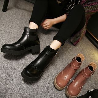 Fashion Street Block Heel Platform Wingtip Ankle Boots