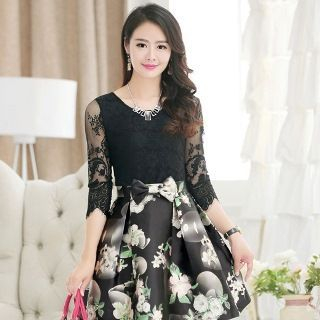 Romantica 3/4-Sleeve Lace Panel Dress