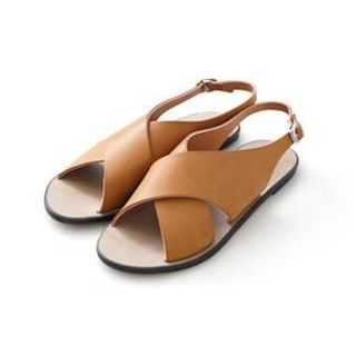 FROMBEGINNING Faux-Leather Cross-Strap Sandals
