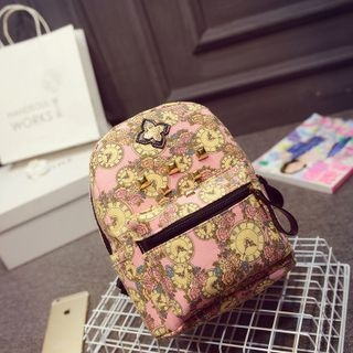 Seok Studded Clock Print Canvas Backpack