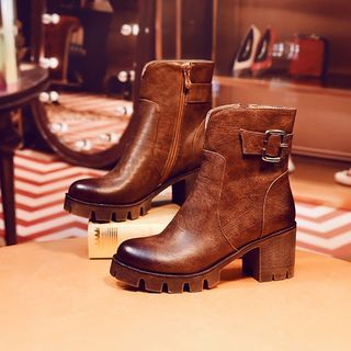JY Shoes Buckled Block Heel Ankle Boots