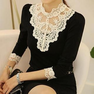 Ranee Beaded Lace-Panel Blouse