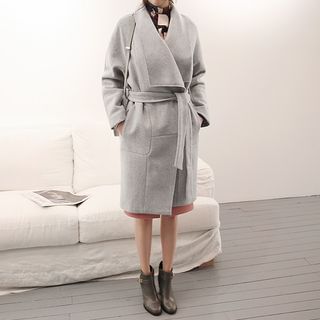 NANING9 Wool Blend Shawl-Collar Coat