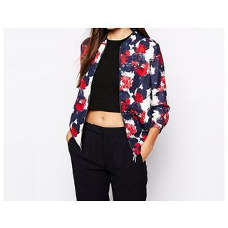 Richcoco Rose Print Zip Chiffon Jacket