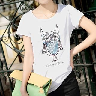 bisubisu Short-Sleeve Owl-Print T-Shirt