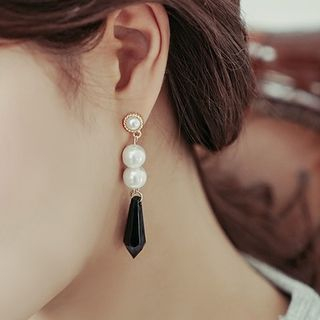 Ticoo Faux Pearl Crystal Drop Earrings