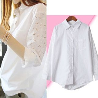 Isadora Perforated Long-Sleeve Blouse