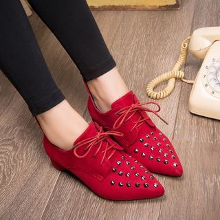 Cinde Shoes Pointy Studded Lace-Ups