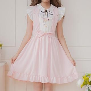 GOGO Girl Ruffle-Sleeve Bow-Accent A-Line Dress