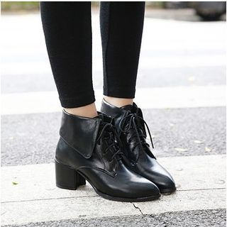 Fashion Street Block Heel Pointy Lace Up Short Boots