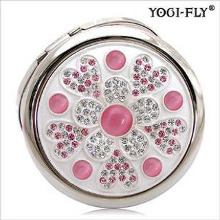 Yogi-Fly Beauty Compact Mirror ( JF-52PH) (Pink) Mirror + Gift box + Velvet Mirror Bag + Wiping Cloth