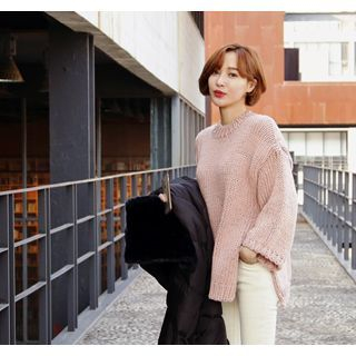 ssongbyssong Drop-Shoulder Slit-Hem Wool Blend Sweater
